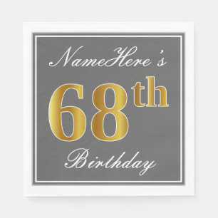 Serviette En Papier Elégant Grey, Faux Gold 68e anniversaire; Nom pers