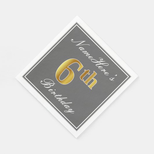 Serviette En Papier Elégant Grey, Faux Gold 6e anniversaire + Nom pers (Coin)
