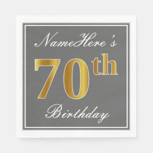 Serviette En Papier Elégant Grey, Faux Gold 70e anniversaire; Nom pers