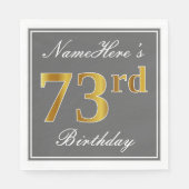 Serviette En Papier Elégant Grey, Faux Gold 73e anniversaire; Nom pers (Devant)