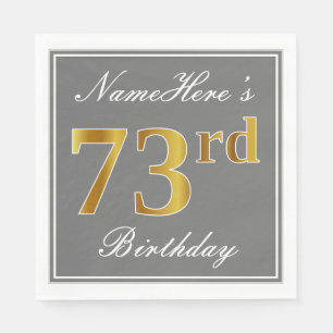 Serviette En Papier Elégant Grey, Faux Gold 73e anniversaire; Nom pers