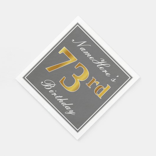 Serviette En Papier Elégant Grey, Faux Gold 73e anniversaire; Nom pers (Coin)