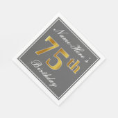 Serviette En Papier Elégant Grey, Faux Gold 75e anniversaire; Nom pers (Coin)