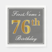 Serviette En Papier Elégant Grey, Faux Gold 76e anniversaire; Nom pers (Devant)