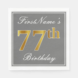 Serviette En Papier Elégant Grey, Faux Gold 77e anniversaire; Nom pers