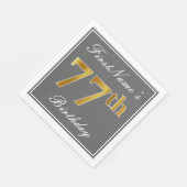 Serviette En Papier Elégant Grey, Faux Gold 77e anniversaire; Nom pers (Coin)