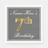 Serviette En Papier Elégant Grey, Faux Gold 7e Anniversaire + Nom pers (Devant)