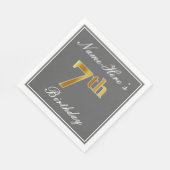 Serviette En Papier Elégant Grey, Faux Gold 7e Anniversaire + Nom pers (Coin)