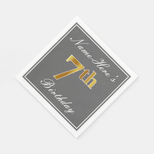 Serviette En Papier Elégant Grey, Faux Gold 7e Anniversaire + Nom pers (Coin)