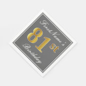 Serviette En Papier Elégant Grey, Faux Gold 81ème Anniversaire; Nom pe (Coin)