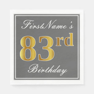 Serviette En Papier Elégant Grey, Faux Gold 83e anniversaire; Nom pers