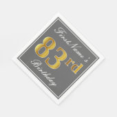 Serviette En Papier Elégant Grey, Faux Gold 83e anniversaire; Nom pers (Coin)