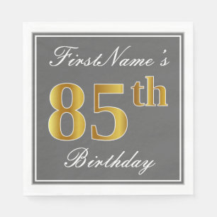Serviette En Papier Elégant Grey, Faux Gold 85e anniversaire; Nom pers