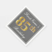 Serviette En Papier Elégant Grey, Faux Gold 85e anniversaire; Nom pers (Coin)