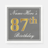 Serviette En Papier Elégant Grey, Faux Gold 87e anniversaire; Nom pers (Devant)