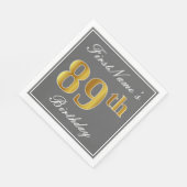 Serviette En Papier Elégant Grey, Faux Gold 89e anniversaire; Nom pers (Coin)