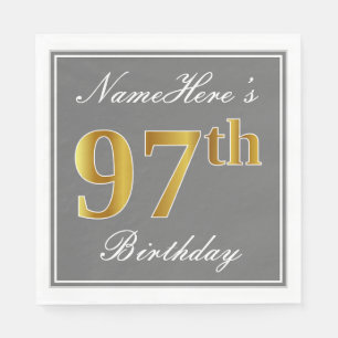 Serviette En Papier Elégant Grey, Faux Gold 97e anniversaire; Nom pers