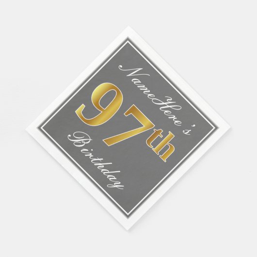 Serviette En Papier Elégant Grey, Faux Gold 97e anniversaire; Nom pers (Coin)
