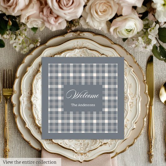Serviette En Papier Elegant grey plaid tartan personalized napkins