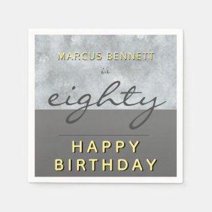 Serviette En Papier Elégant Gris 80 Script Joyeux 80e anniversaire