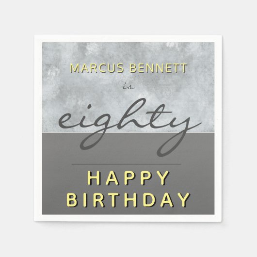 Serviette En Papier Elégant Gris 80 Script Joyeux 80e anniversaire (Devant)