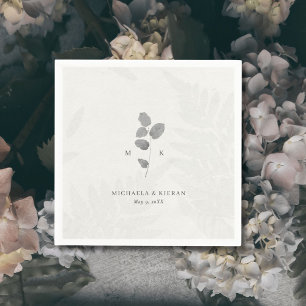 Serviette En Papier Élégant Gris Botanique Mariage Monogramme