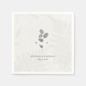 Serviette En Papier Élégant Gris Botanique Mariage Monogramme (Devant)