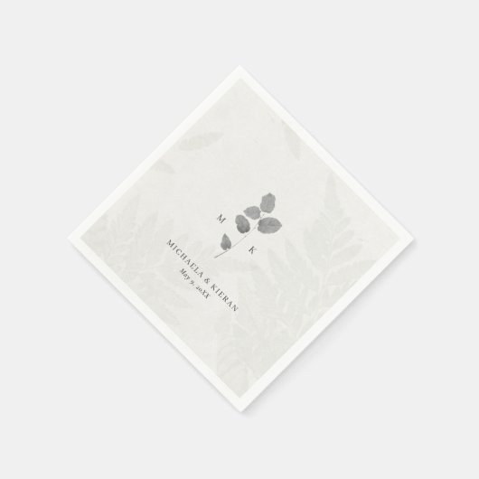 Serviette En Papier Élégant Gris Botanique Mariage Monogramme (Coin)
