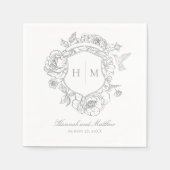 Serviette En Papier Elégant Gris Chinoiserie Bird Crest Mariage (Devant)