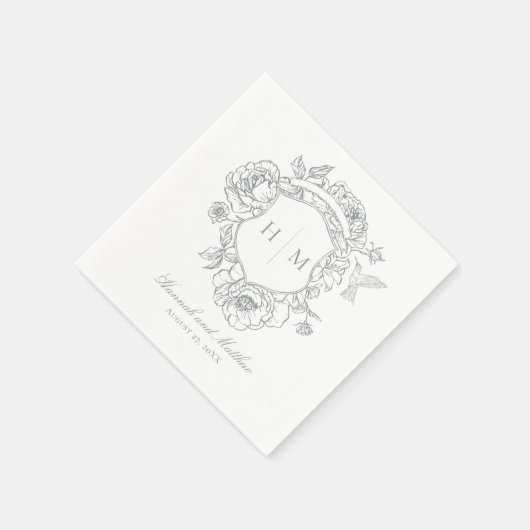 Serviette En Papier Elégant Gris Chinoiserie Bird Crest Mariage (Coin)