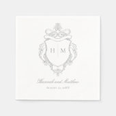 Serviette En Papier Elégant Gris Chinoiserie Bird Crest Mariage (Devant)