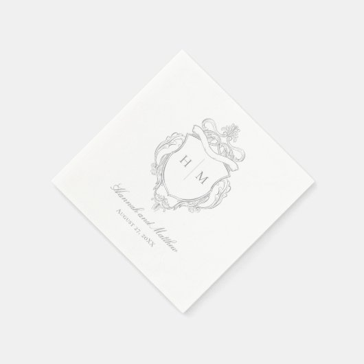 Serviette En Papier Elégant Gris Chinoiserie Bird Crest Mariage (Coin)