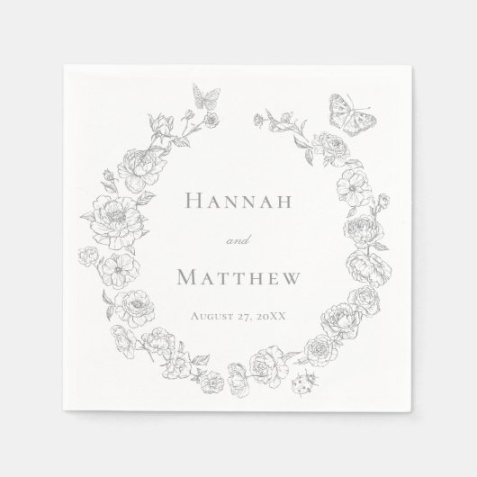 Serviette En Papier Elégant Gris Chinoiserie Bird Crest Mariage (Devant)