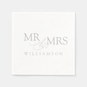 Serviette En Papier Elégant Gris et Blanc M & Mme Nom Napkins (Devant)
