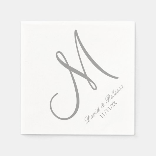 Serviette En Papier Élégant gris et blanc monogramme (Devant)