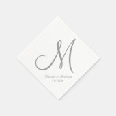 Serviette En Papier Élégant gris et blanc monogramme (Coin)