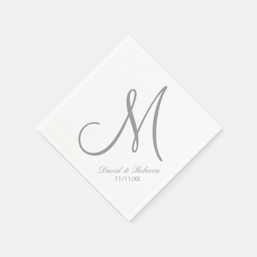 Serviette En Papier Élégant gris et blanc monogramme (Coin)