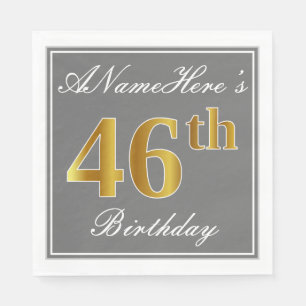 Serviette En Papier Elégant gris, Faux Gold 46e anniversaire ; Nom pe