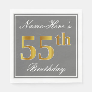 Serviette En Papier Elégant gris, Faux Gold 55e anniversaire ; Nom pe