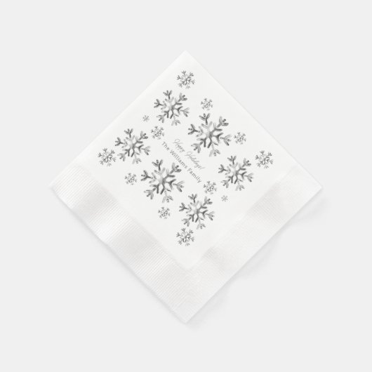 Serviette En Papier Élégant Gris Faux Silver Snowflakes Noël (Coin)