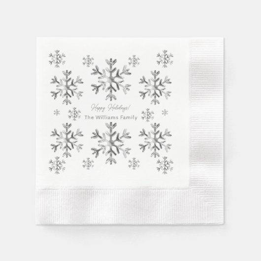 Serviette En Papier Élégant Gris Faux Silver Snowflakes Noël (Devant)