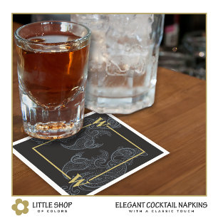 Serviette En Papier Élégant gris noir paisley cocktail de fête