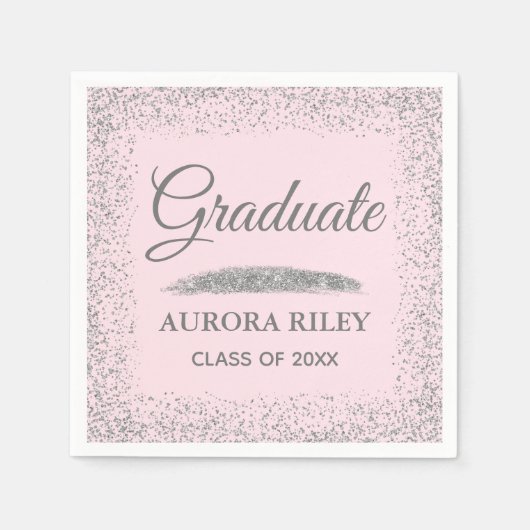 Serviette En Papier Elégant gris Parties scintillant argent rose pâle  (Devant)