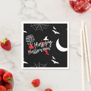 Serviette En Papier Elégant Halloween Rose & chauves-souris