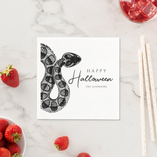 Serviette En Papier Élégant Halloween Serpent Noir Et Blanc (En situation)