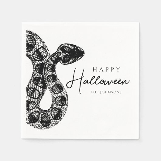 Serviette En Papier Élégant Halloween Serpent Noir Et Blanc (Devant)