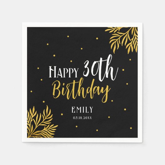 Serviette En Papier Elegant Happy 30th Birthday Gold Foliage Party (Devant)
