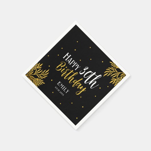 Serviette En Papier Elegant Happy 30th Birthday Gold Foliage Party (Coin)