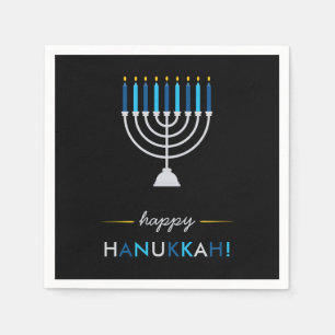 Serviette En Papier Elégant Happy Hanoukka Black avec Menorah Argent