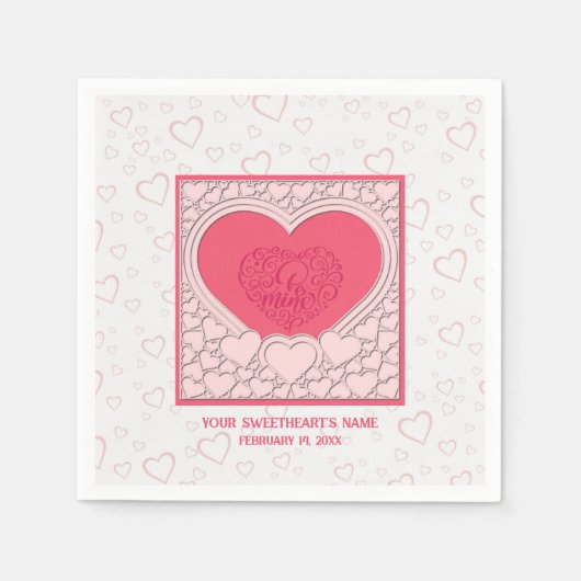 Serviette En Papier Élégant Heureuse Sainte-Valentin de coeur rose élé (Devant)